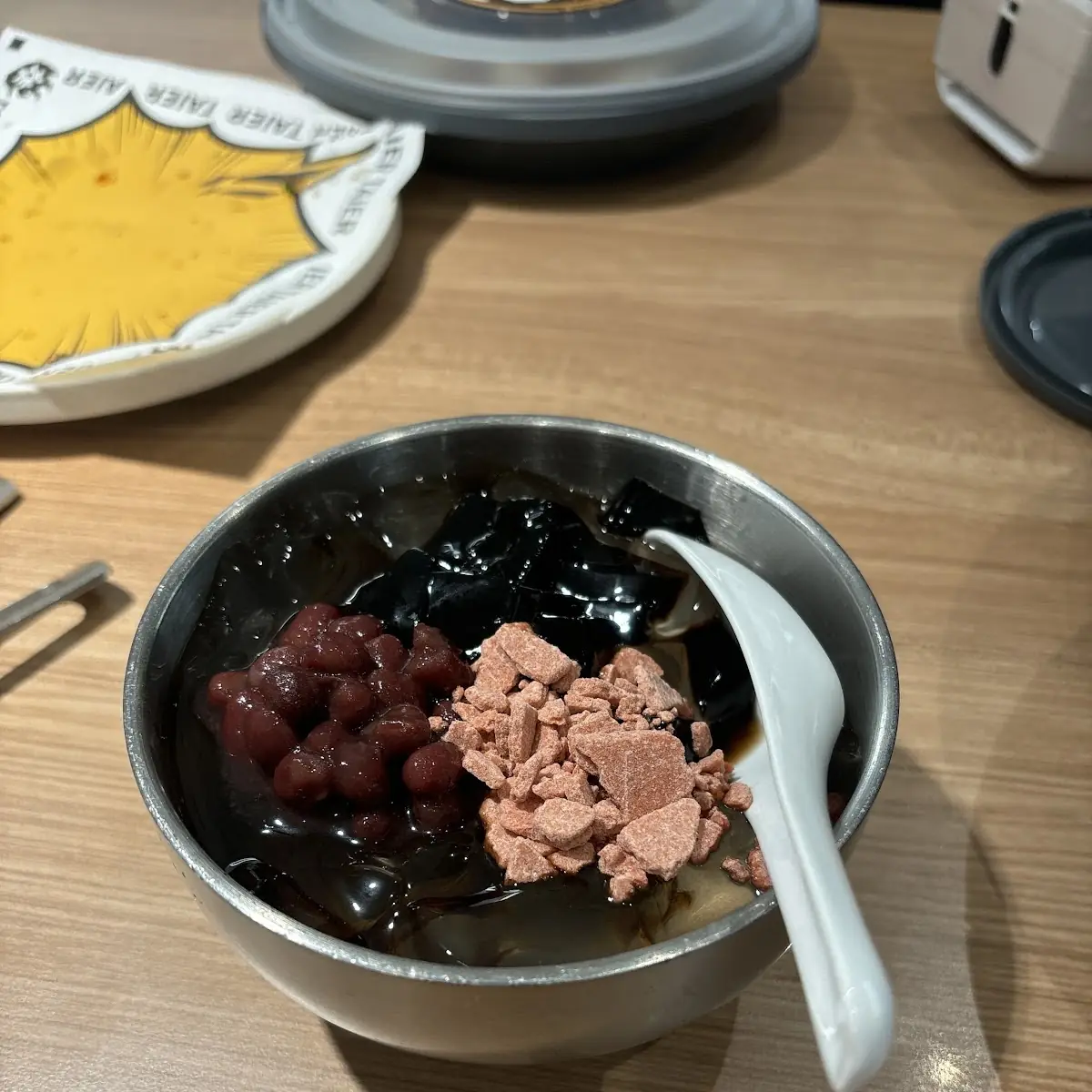 Brown Sugar Syrup Ice Jelly 红糖冰粉 with Grass Jelly Hawthorn Slices and Red Bean Paste